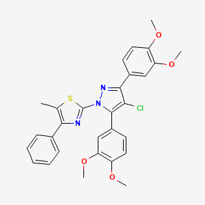 molecular formula C29H26ClN3O4S B10911023 2-[4-chloro-3,5-bis(3,4-dimethoxyphenyl)-1H-pyrazol-1-yl]-5-methyl-4-phenyl-1,3-thiazole 