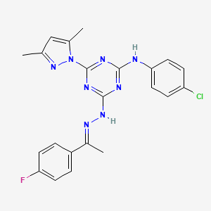 molecular formula C22H20ClFN8 B10911196 N-(4-chlorophenyl)-4-(3,5-dimethyl-1H-pyrazol-1-yl)-6-{(2E)-2-[1-(4-fluorophenyl)ethylidene]hydrazinyl}-1,3,5-triazin-2-amine 