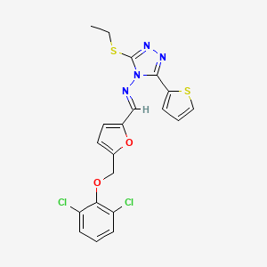 molecular formula C20H16Cl2N4O2S2 B10911212 N-[(E)-{5-[(2,6-dichlorophenoxy)methyl]furan-2-yl}methylidene]-3-(ethylsulfanyl)-5-(thiophen-2-yl)-4H-1,2,4-triazol-4-amine 