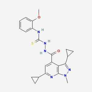 molecular formula C22H24N6O2S B10911217 2-[(3,6-dicyclopropyl-1-methyl-1H-pyrazolo[3,4-b]pyridin-4-yl)carbonyl]-N-(2-methoxyphenyl)hydrazinecarbothioamide 
