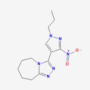 molecular formula C13H18N6O2 B10911250 3-(3-nitro-1-propyl-1H-pyrazol-4-yl)-6,7,8,9-tetrahydro-5H-[1,2,4]triazolo[4,3-a]azepine 