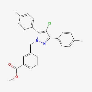 molecular formula C26H23ClN2O2 B10911288 methyl 3-{[4-chloro-3,5-bis(4-methylphenyl)-1H-pyrazol-1-yl]methyl}benzoate 