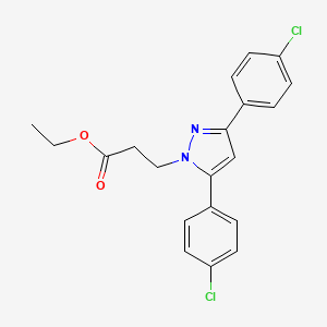 molecular formula C20H18Cl2N2O2 B10911343 ethyl 3-[3,5-bis(4-chlorophenyl)-1H-pyrazol-1-yl]propanoate 