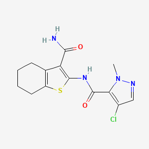 molecular formula C14H15ClN4O2S B10911475 N-(3-carbamoyl-4,5,6,7-tetrahydro-1-benzothiophen-2-yl)-4-chloro-1-methyl-1H-pyrazole-5-carboxamide 