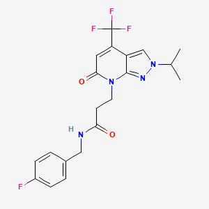 molecular formula C20H20F4N4O2 B10911638 N-(4-fluorobenzyl)-3-[6-oxo-2-(propan-2-yl)-4-(trifluoromethyl)-2,6-dihydro-7H-pyrazolo[3,4-b]pyridin-7-yl]propanamide 