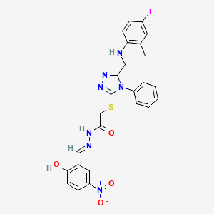 molecular formula C25H22IN7O4S B10912005 N'-[(E)-(2-hydroxy-5-nitrophenyl)methylidene]-2-[(5-{[(4-iodo-2-methylphenyl)amino]methyl}-4-phenyl-4H-1,2,4-triazol-3-yl)sulfanyl]acetohydrazide 