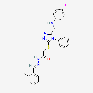 molecular formula C25H23IN6OS B10912053 2-[(5-{[(4-iodophenyl)amino]methyl}-4-phenyl-4H-1,2,4-triazol-3-yl)sulfanyl]-N'-[(E)-(2-methylphenyl)methylidene]acetohydrazide 