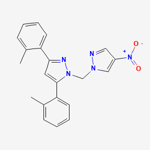 molecular formula C21H19N5O2 B10912104 3,5-bis(2-methylphenyl)-1-[(4-nitro-1H-pyrazol-1-yl)methyl]-1H-pyrazole 