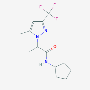molecular formula C13H18F3N3O B10912165 N-cyclopentyl-2-[5-methyl-3-(trifluoromethyl)-1H-pyrazol-1-yl]propanamide 