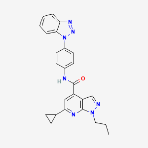 molecular formula C25H23N7O B10912301 N-[4-(1H-benzotriazol-1-yl)phenyl]-6-cyclopropyl-1-propyl-1H-pyrazolo[3,4-b]pyridine-4-carboxamide 