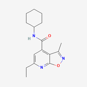molecular formula C16H21N3O2 B10912502 N-cyclohexyl-6-ethyl-3-methyl[1,2]oxazolo[5,4-b]pyridine-4-carboxamide 