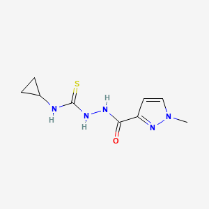 molecular formula C9H13N5OS B10912650 N-cyclopropyl-2-[(1-methyl-1H-pyrazol-3-yl)carbonyl]hydrazinecarbothioamide 
