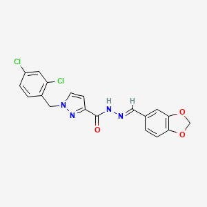molecular formula C19H14Cl2N4O3 B10912709 N'-[(E)-1,3-benzodioxol-5-ylmethylidene]-1-(2,4-dichlorobenzyl)-1H-pyrazole-3-carbohydrazide 