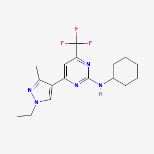 molecular formula C17H22F3N5 B10912737 N-cyclohexyl-4-(1-ethyl-3-methyl-1H-pyrazol-4-yl)-6-(trifluoromethyl)pyrimidin-2-amine 