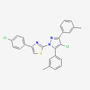 molecular formula C26H19Cl2N3S B10913131 2-[4-chloro-3,5-bis(3-methylphenyl)-1H-pyrazol-1-yl]-4-(4-chlorophenyl)-1,3-thiazole 