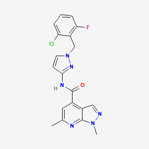 molecular formula C19H16ClFN6O B10913160 N-[1-(2-chloro-6-fluorobenzyl)-1H-pyrazol-3-yl]-1,6-dimethyl-1H-pyrazolo[3,4-b]pyridine-4-carboxamide 