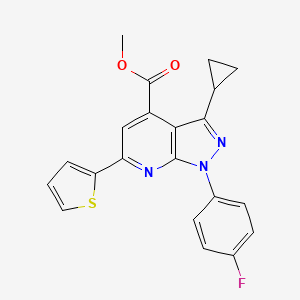molecular formula C21H16FN3O2S B10913372 methyl 3-cyclopropyl-1-(4-fluorophenyl)-6-(thiophen-2-yl)-1H-pyrazolo[3,4-b]pyridine-4-carboxylate 