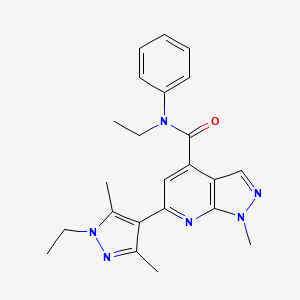 molecular formula C23H26N6O B10913617 N-ethyl-6-(1-ethyl-3,5-dimethyl-1H-pyrazol-4-yl)-1-methyl-N-phenyl-1H-pyrazolo[3,4-b]pyridine-4-carboxamide 