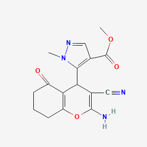 molecular formula C16H16N4O4 B10913620 Methyl 5-(2-amino-3-cyano-5-oxo-5,6,7,8-tetrahydro-4H-chromen-4-YL)-1-methyl-1H-pyrazole-4-carboxylate 