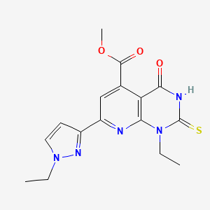 molecular formula C16H17N5O3S B10913666 methyl 1-ethyl-7-(1-ethyl-1H-pyrazol-3-yl)-4-oxo-2-sulfanyl-1,4-dihydropyrido[2,3-d]pyrimidine-5-carboxylate 