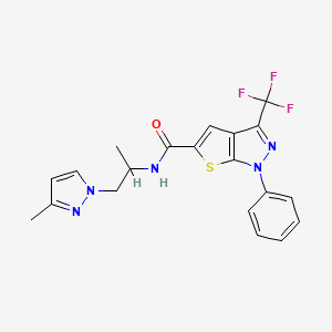 molecular formula C20H18F3N5OS B10913803 N-[1-(3-methyl-1H-pyrazol-1-yl)propan-2-yl]-1-phenyl-3-(trifluoromethyl)-1H-thieno[2,3-c]pyrazole-5-carboxamide 