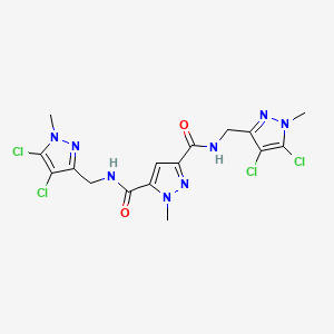 molecular formula C16H16Cl4N8O2 B10914274 N,N'-bis[(4,5-dichloro-1-methyl-1H-pyrazol-3-yl)methyl]-1-methyl-1H-pyrazole-3,5-dicarboxamide 