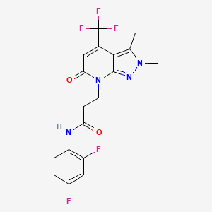 molecular formula C18H15F5N4O2 B10914473 N-(2,4-Difluorophenyl)-2,6-dihydro-2,3-dimethyl-6-oxo-4-(trifluoromethyl)-7H-pyrazolo[3,4-b]pyridine-7-propanamide CAS No. 1174878-18-2