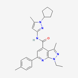 molecular formula C26H30N6O B10914558 N-(1-cyclopentyl-5-methyl-1H-pyrazol-3-yl)-1-ethyl-3-methyl-6-(4-methylphenyl)-1H-pyrazolo[3,4-b]pyridine-4-carboxamide 