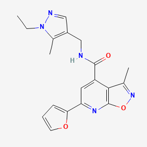 molecular formula C19H19N5O3 B10914603 N-[(1-ethyl-5-methyl-1H-pyrazol-4-yl)methyl]-6-(furan-2-yl)-3-methyl[1,2]oxazolo[5,4-b]pyridine-4-carboxamide 