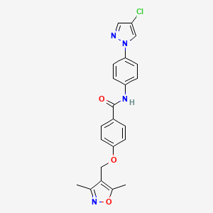 molecular formula C22H19ClN4O3 B10914611 N-[4-(4-chloro-1H-pyrazol-1-yl)phenyl]-4-[(3,5-dimethyl-1,2-oxazol-4-yl)methoxy]benzamide 