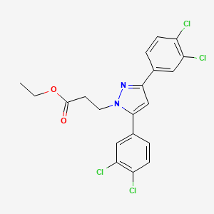 molecular formula C20H16Cl4N2O2 B10914733 ethyl 3-[3,5-bis(3,4-dichlorophenyl)-1H-pyrazol-1-yl]propanoate 