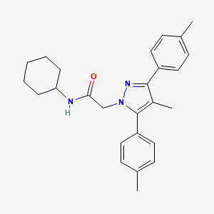 molecular formula C26H31N3O B10914799 N-cyclohexyl-2-[4-methyl-3,5-bis(4-methylphenyl)-1H-pyrazol-1-yl]acetamide 