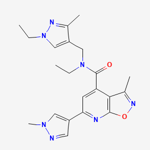 molecular formula C21H25N7O2 B10915162 N-ethyl-N-[(1-ethyl-3-methyl-1H-pyrazol-4-yl)methyl]-3-methyl-6-(1-methyl-1H-pyrazol-4-yl)[1,2]oxazolo[5,4-b]pyridine-4-carboxamide 