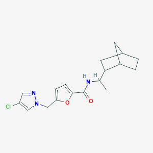 molecular formula C18H22ClN3O2 B10915573 N-[1-(bicyclo[2.2.1]hept-2-yl)ethyl]-5-[(4-chloro-1H-pyrazol-1-yl)methyl]furan-2-carboxamide 