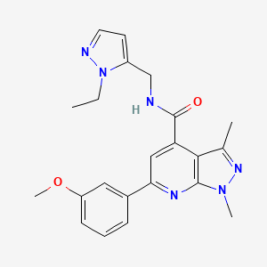 molecular formula C22H24N6O2 B10916023 N-[(1-ethyl-1H-pyrazol-5-yl)methyl]-6-(3-methoxyphenyl)-1,3-dimethyl-1H-pyrazolo[3,4-b]pyridine-4-carboxamide 