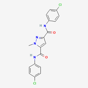 molecular formula C18H14Cl2N4O2 B10916146 N,N'-bis(4-chlorophenyl)-1-methyl-1H-pyrazole-3,5-dicarboxamide 