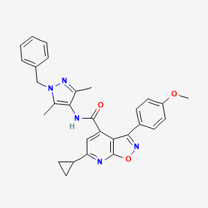 molecular formula C29H27N5O3 B10916302 N-(1-benzyl-3,5-dimethyl-1H-pyrazol-4-yl)-6-cyclopropyl-3-(4-methoxyphenyl)[1,2]oxazolo[5,4-b]pyridine-4-carboxamide 