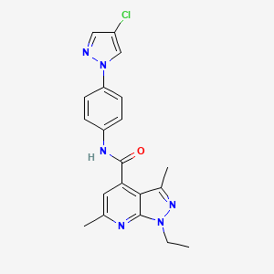 molecular formula C20H19ClN6O B10916370 N-[4-(4-chloro-1H-pyrazol-1-yl)phenyl]-1-ethyl-3,6-dimethyl-1H-pyrazolo[3,4-b]pyridine-4-carboxamide 