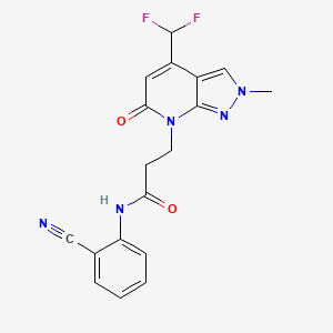 molecular formula C18H15F2N5O2 B10916402 N-(2-cyanophenyl)-3-[4-(difluoromethyl)-2-methyl-6-oxo-2,6-dihydro-7H-pyrazolo[3,4-b]pyridin-7-yl]propanamide 