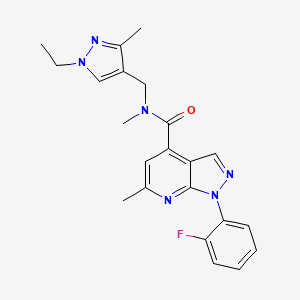 molecular formula C22H23FN6O B10916558 N-[(1-ethyl-3-methyl-1H-pyrazol-4-yl)methyl]-1-(2-fluorophenyl)-N,6-dimethyl-1H-pyrazolo[3,4-b]pyridine-4-carboxamide 