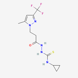molecular formula C12H16F3N5OS B10916562 N-cyclopropyl-2-{3-[5-methyl-3-(trifluoromethyl)-1H-pyrazol-1-yl]propanoyl}hydrazinecarbothioamide 