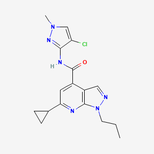 molecular formula C17H19ClN6O B10916622 N-(4-chloro-1-methyl-1H-pyrazol-3-yl)-6-cyclopropyl-1-propyl-1H-pyrazolo[3,4-b]pyridine-4-carboxamide 