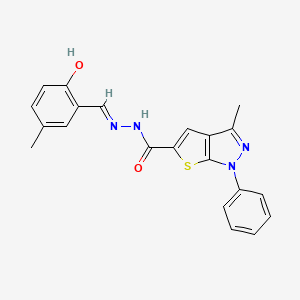 molecular formula C21H18N4O2S B10916682 N'-[(E)-(2-hydroxy-5-methylphenyl)methylidene]-3-methyl-1-phenyl-1H-thieno[2,3-c]pyrazole-5-carbohydrazide 