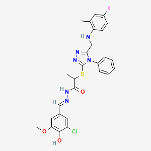 molecular formula C27H26ClIN6O3S B10916839 N'-[(E)-(3-chloro-4-hydroxy-5-methoxyphenyl)methylidene]-2-[(5-{[(4-iodo-2-methylphenyl)amino]methyl}-4-phenyl-4H-1,2,4-triazol-3-yl)sulfanyl]propanehydrazide 
