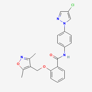 molecular formula C22H19ClN4O3 B10917036 N-[4-(4-chloro-1H-pyrazol-1-yl)phenyl]-2-[(3,5-dimethyl-1,2-oxazol-4-yl)methoxy]benzamide 
