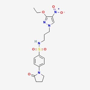 molecular formula C18H23N5O6S B10917187 N-[3-(3-ethoxy-4-nitro-1H-pyrazol-1-yl)propyl]-4-(2-oxopyrrolidin-1-yl)benzenesulfonamide 