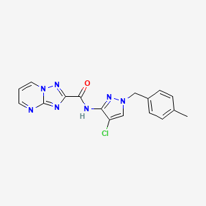 molecular formula C17H14ClN7O B10917365 N-[4-chloro-1-(4-methylbenzyl)-1H-pyrazol-3-yl][1,2,4]triazolo[1,5-a]pyrimidine-2-carboxamide 