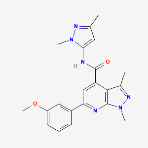 molecular formula C21H22N6O2 B10917456 N-(1,3-dimethyl-1H-pyrazol-5-yl)-6-(3-methoxyphenyl)-1,3-dimethyl-1H-pyrazolo[3,4-b]pyridine-4-carboxamide 