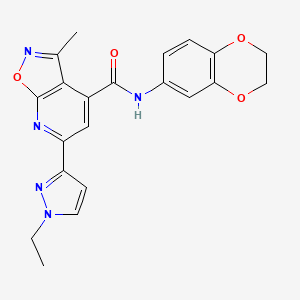molecular formula C21H19N5O4 B10917478 N-(2,3-dihydro-1,4-benzodioxin-6-yl)-6-(1-ethyl-1H-pyrazol-3-yl)-3-methyl[1,2]oxazolo[5,4-b]pyridine-4-carboxamide 