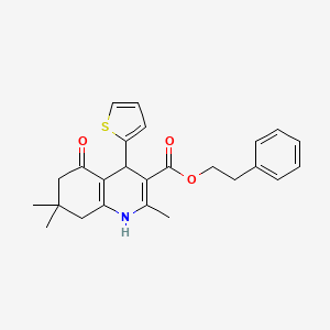 molecular formula C25H27NO3S B10917502 2-Phenylethyl 2,7,7-trimethyl-5-oxo-4-(thiophen-2-yl)-1,4,5,6,7,8-hexahydroquinoline-3-carboxylate 